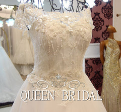 Custom Made Tulle Lace Beading Sequins Vintage A line Ivory Wedding Dress 2019 Vestido De Novia QUEEN BRIDAL Dress GW6