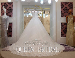 Custom Made Tulle Lace Beading Sequins Vintage A line Ivory Wedding Dress 2019 Vestido De Novia QUEEN BRIDAL Dress GW6