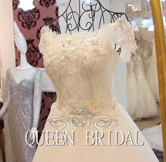 Custom Made Tulle Lace Beading Sequins Vintage A line Ivory Wedding Dress 2019 Vestido De Novia QUEEN BRIDAL Dress GW6