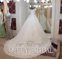 Custom Made Tulle Lace Beading Sequins Vintage A line Ivory Wedding Dress 2019 Vestido De Novia QUEEN BRIDAL Dress GW6