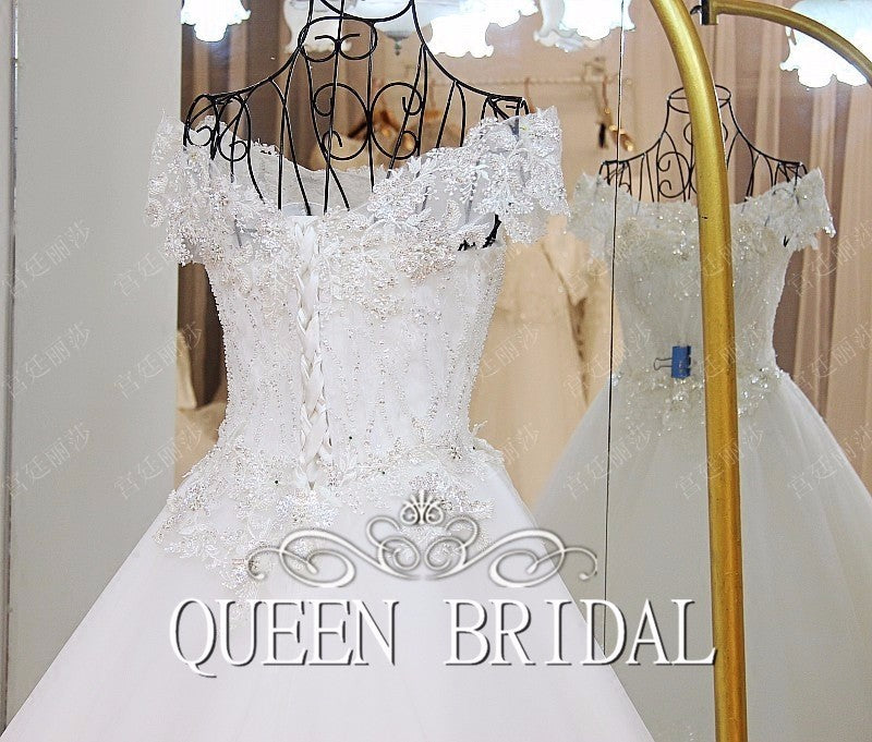 Custom Made Tulle Lace Beading Sequins Vintage A line Ivory Wedding Dress 2019 Vestido De Novia QUEEN BRIDAL Dress GW6
