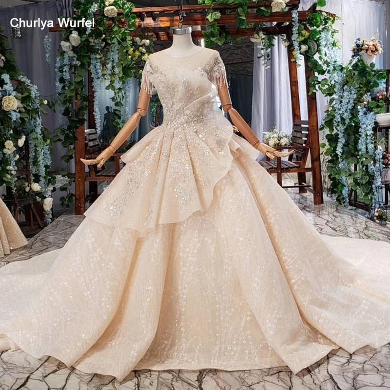 HTL794 special wedding dresses long train appliques bead o-neck short sleeves wedding gown find store vestidos de noiva princesa