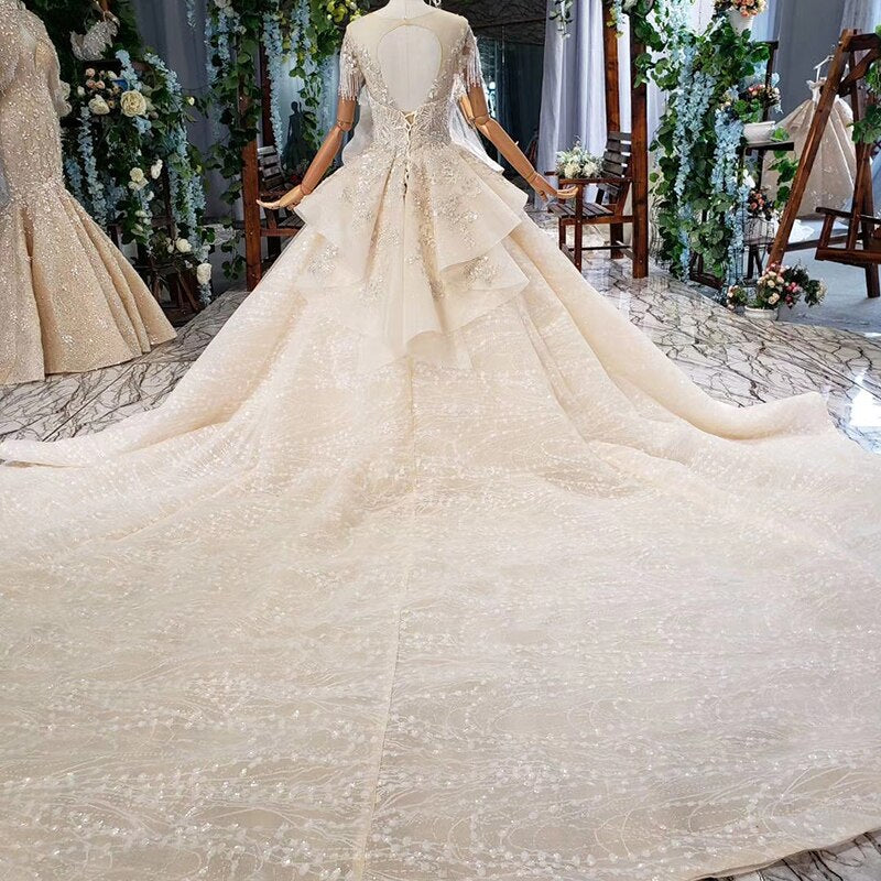 HTL794 special wedding dresses long train appliques bead o-neck short sleeves wedding gown find store vestidos de noiva princesa