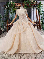 HTL794 special wedding dresses long train appliques bead o-neck short sleeves wedding gown find store vestidos de noiva princesa