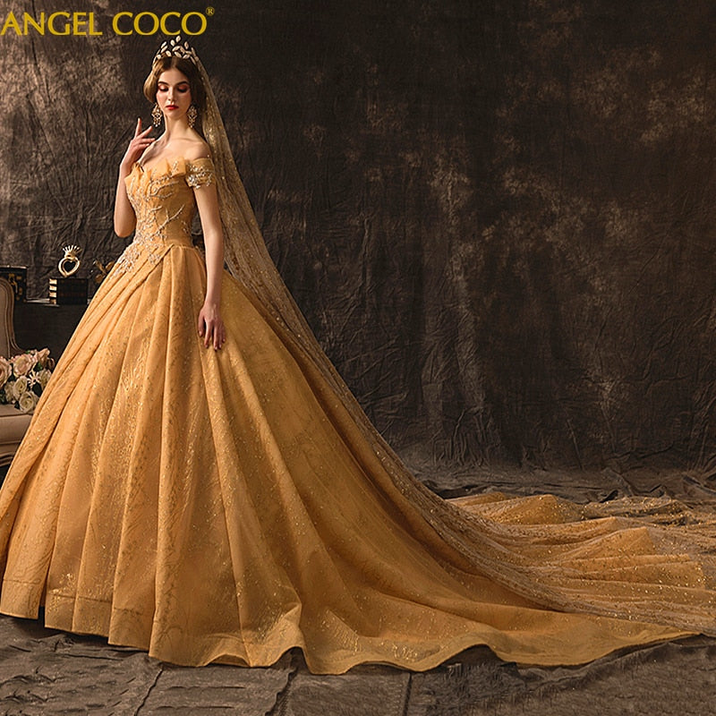 Maternity Luxury Champagne Gold  Wedding Dresses Long Train Sweetheart Elegant Plus size Vestido De Noiva Bride Gown Bridal
