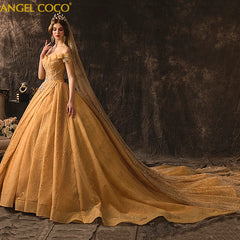 Maternity Luxury Champagne Gold  Wedding Dresses Long Train Sweetheart Elegant Plus size Vestido De Noiva Bride Gown Bridal