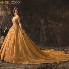 Maternity Luxury Champagne Gold  Wedding Dresses Long Train Sweetheart Elegant Plus size Vestido De Noiva Bride Gown Bridal