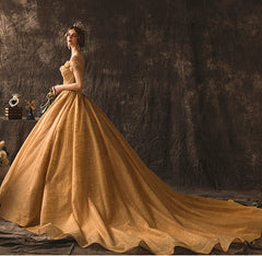 Maternity Luxury Champagne Gold  Wedding Dresses Long Train Sweetheart Elegant Plus size Vestido De Noiva Bride Gown Bridal