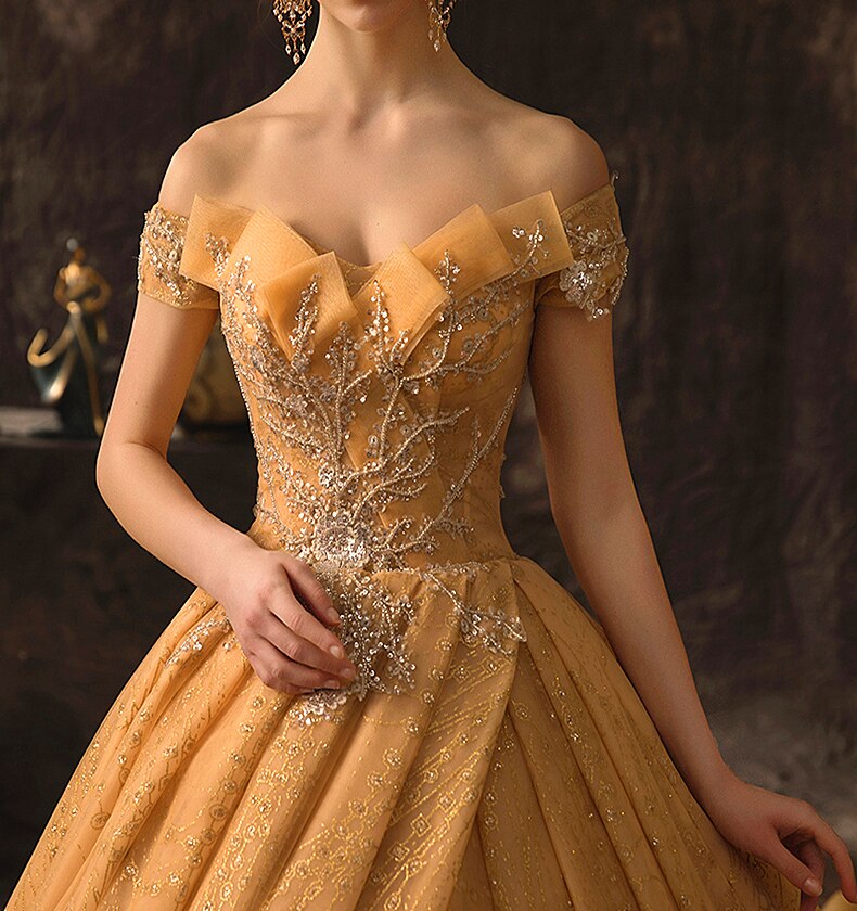 Maternity Luxury Champagne Gold  Wedding Dresses Long Train Sweetheart Elegant Plus size Vestido De Noiva Bride Gown Bridal