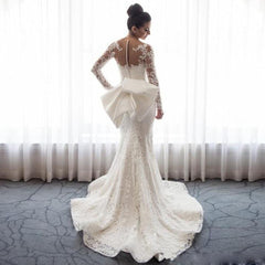 Detachable Train Mermaid Long Sleeve Tulle Lace Beading Appliques Sexy Luxury Wedding Dresses Formal Bridal Gown SV04