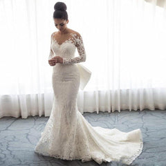 Detachable Train Mermaid Long Sleeve Tulle Lace Beading Appliques Sexy Luxury Wedding Dresses Formal Bridal Gown SV04