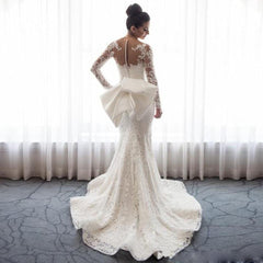 Detachable Train Mermaid Long Sleeve Tulle Lace Beading Appliques Sexy Luxury Wedding Dresses Formal Bridal Gown SV04