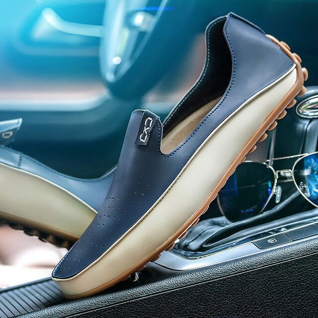 Big Size 38-47 Men Loafers Comfortable Men's Flats Top Quality Luxury Brand Leather Mens Shoes Summer Breathable Driving Shoes