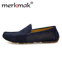 New Men Loafers Casual Summer Shoes Fashion Genuine Leather Slip On Driving Shoes Soft Moccasins Holes Comfort Light Mens Flats