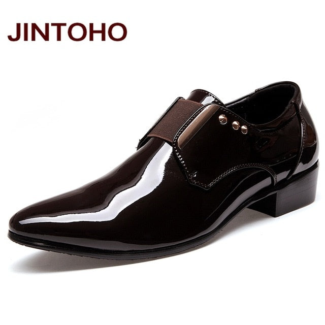 JINTOHO Men Dress Italian Leather Shoes Slip On Fashion Men Leather Moccasin Glitter Formal Male Shoes Pointed Toe Shoes For Men