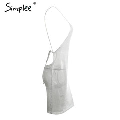 Simplee Sexy backless knitted summer dress robe Women hollow out bow slim bodycon dress Evening party club short dress vestidos