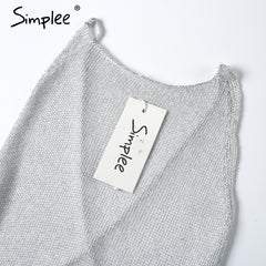 Simplee Sexy backless knitted summer dress robe Women hollow out bow slim bodycon dress Evening party club short dress vestidos