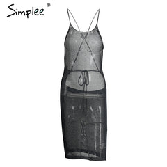 Simplee Sexy backless knitted summer dress robe Women hollow out bow slim bodycon dress Evening party club short dress vestidos