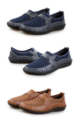 2019 Summer Breathable Mesh Shoes Mens Casual Shoes Genuine Leather Slip On Brand Fashion Summer Shoes Man Soft Comfortable