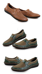 2019 Summer Breathable Mesh Shoes Mens Casual Shoes Genuine Leather Slip On Brand Fashion Summer Shoes Man Soft Comfortable