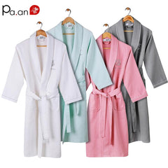 1 Piece Cotton Pink Bathrobe for Women Men Long Sleeve V Neck Thick Adult Couple Soft Bath Towels Home Hotel Bathroom Product