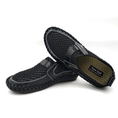2019 Summer Breathable Mesh Shoes Mens Casual Shoes Genuine Leather Slip On Brand Fashion Summer Shoes Man Soft Comfortable