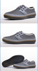 2019 Summer Breathable Mesh Shoes Mens Casual Shoes Genuine Leather Slip On Brand Fashion Summer Shoes Man Soft Comfortable