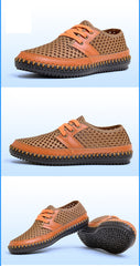 2019 Summer Breathable Mesh Shoes Mens Casual Shoes Genuine Leather Slip On Brand Fashion Summer Shoes Man Soft Comfortable