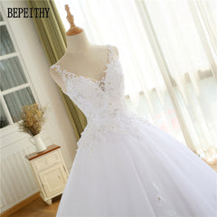 BEPEITHY 2017 Lace Appliques Vestido De Novia V-Neck A Line Beck Sweep Train Lace Wedding Dress Bridal Dresses Robe De Mariage