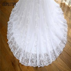 BEPEITHY 2017 Lace Appliques Vestido De Novia V-Neck A Line Beck Sweep Train Lace Wedding Dress Bridal Dresses Robe De Mariage