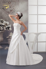 2019 White / Ivory Luxury Vestido De Noiva Robe De Mariage Bridal A Line Satin Applique With Train Wedding Dresses YN 9504