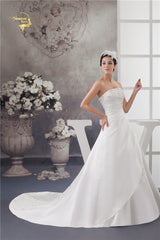 2019 White / Ivory Luxury Vestido De Noiva Robe De Mariage Bridal A Line Satin Applique With Train Wedding Dresses YN 9504