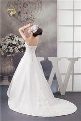 2019 White / Ivory Luxury Vestido De Noiva Robe De Mariage Bridal A Line Satin Applique With Train Wedding Dresses YN 9504