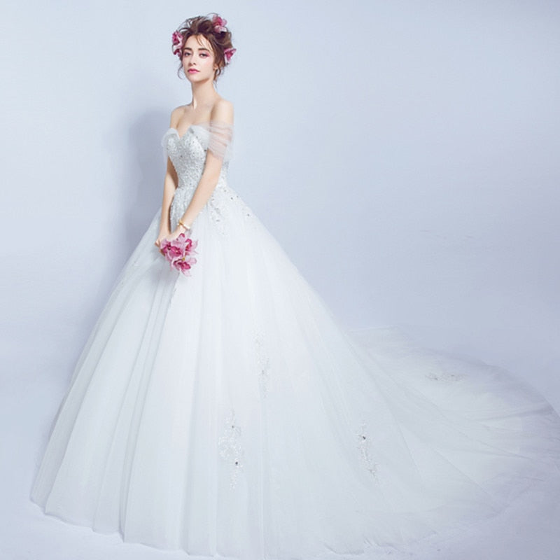 SOCCI Sexy Organza Tulle Lace Appliques Wedding Dress Cap Sleeve Sweetheart Princess Bride Dresses Pearls Crystal Beading gowns