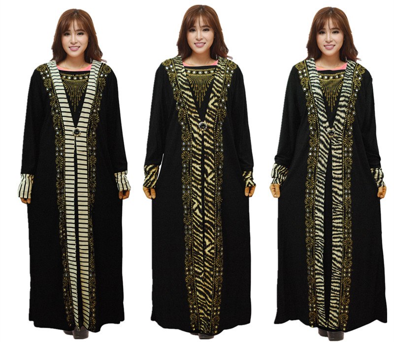 Women Lady Clothes Muslim Islamic Arab Maxi Dress Long Full Length Black Hot Drilling Kaftan Jibab Abaya Clothes Turkey Robe