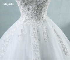 ZJ9076 Ball Gowns Spaghetti Straps White Ivory Tulle Wedding Dresses 2019 with Pearls Bridal Dress Marriage Customer Made Size