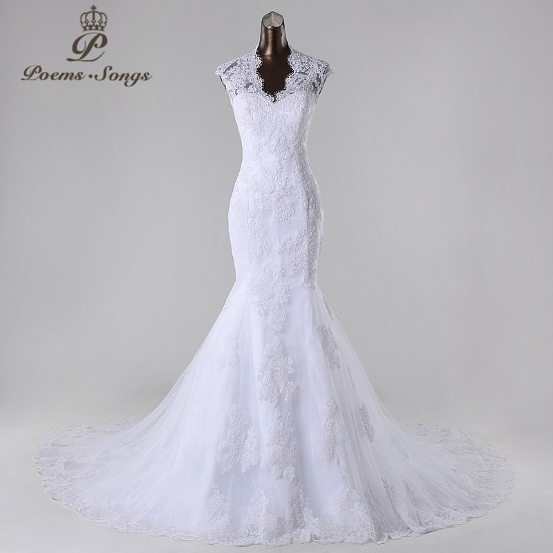 PoemsSongs2019New style high quality custom made mermaid wedding dress white ivory vestido de noiva brides dress ball gown