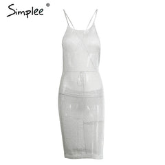 Simplee Sexy backless knitted summer dress robe Women hollow out bow slim bodycon dress Evening party club short dress vestidos