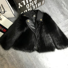 Girl fur Coat Jacket Imitation fox Artificial Fur Grass High Quality Plush+leather Fake Two Pieces Winter Kids  Clothes Warm Fur