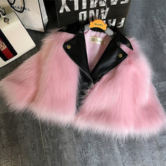 Girl fur Coat Jacket Imitation fox Artificial Fur Grass High Quality Plush+leather Fake Two Pieces Winter Kids  Clothes Warm Fur