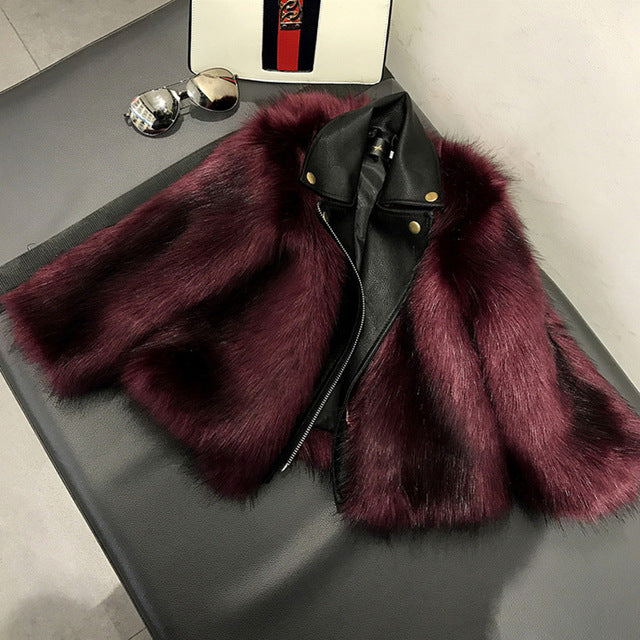 Girl fur Coat Jacket Imitation fox Artificial Fur Grass High Quality Plush+leather Fake Two Pieces Winter Kids  Clothes Warm Fur