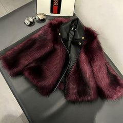 Girl fur Coat Jacket Imitation fox Artificial Fur Grass High Quality Plush+leather Fake Two Pieces Winter Kids  Clothes Warm Fur