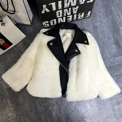 Girl fur Coat Jacket Imitation fox Artificial Fur Grass High Quality Plush+leather Fake Two Pieces Winter Kids  Clothes Warm Fur