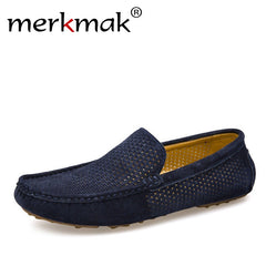 New Men Loafers Casual Summer Shoes Fashion Genuine Leather Slip On Driving Shoes Soft Moccasins Holes Comfort Light Mens Flats