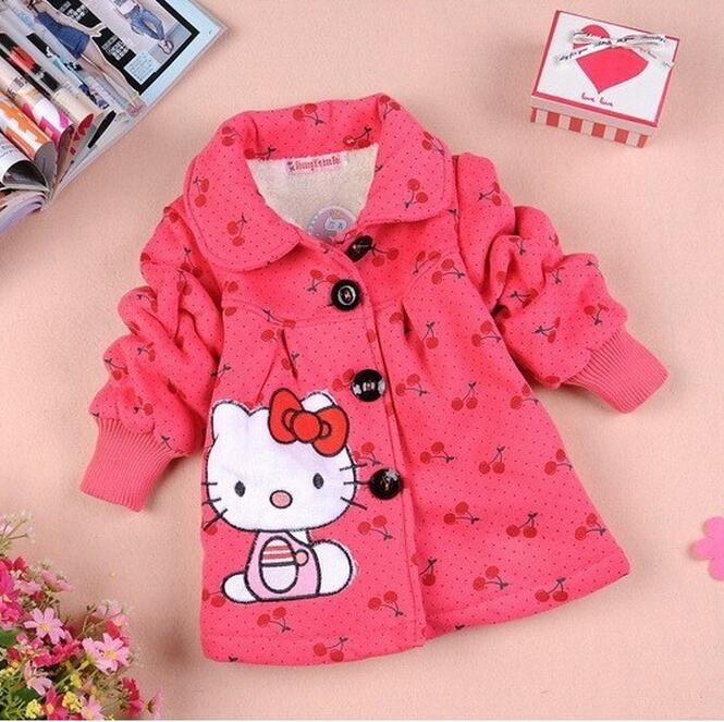 New Baby Girls Hello KItty Jacket Kids Character Cotton Keep Warm  Winter Coat Chirdren Lovely  Outwear In Stock