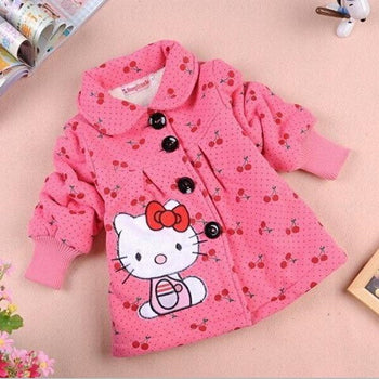 New Baby Girls Hello KItty Jacket Kids Character Cotton Keep Warm  Winter Coat Chirdren Lovely  Outwear In Stock