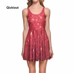 Qickitout Dress Hot Product New Women's Red Star shining Galaxy Dress Digital Printing SKATER DRESS Vestido Plus Size