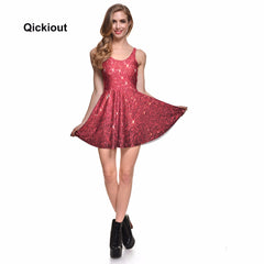 Qickitout Dress Hot Product New Women's Red Star shining Galaxy Dress Digital Printing SKATER DRESS Vestido Plus Size