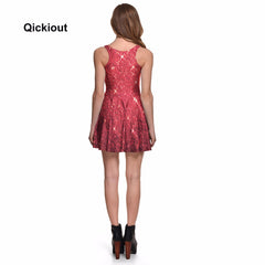 Qickitout Dress Hot Product New Women's Red Star shining Galaxy Dress Digital Printing SKATER DRESS Vestido Plus Size