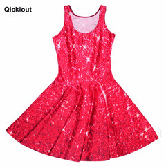 Qickitout Dress Hot Product New Women's Red Star shining Galaxy Dress Digital Printing SKATER DRESS Vestido Plus Size